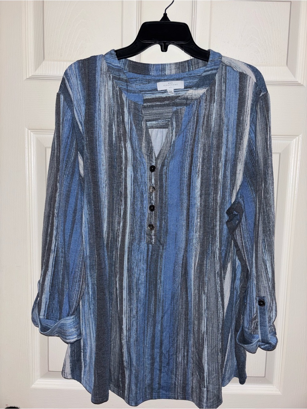new directions Blue and Gray Striped Henley Tunic